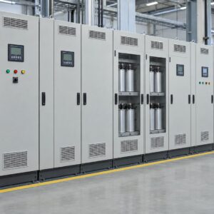 Illustrative power factor improvement and capacitor panel lineup (illustrative AI-generated image)